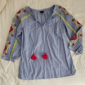 Blue Embroidered Women's Top